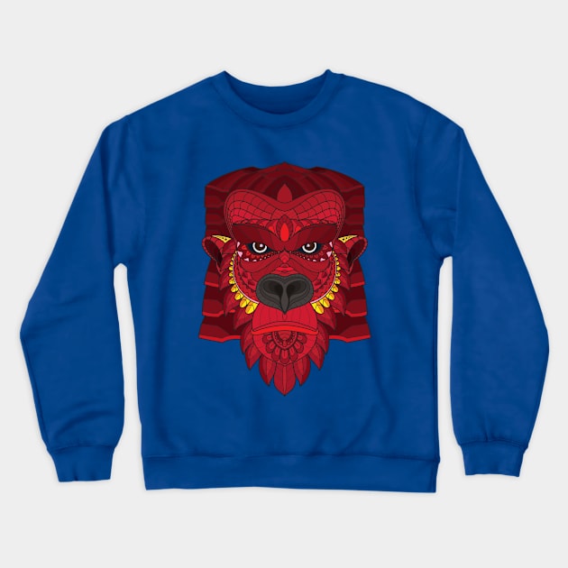 Zentangle Red Gorilla Head Crewneck Sweatshirt by Mako Design 